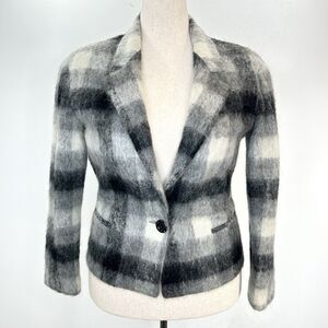 Vintage Gregge Blazer Women’s 10 Black Gray Plaid Mohair Career Preppy Jacket